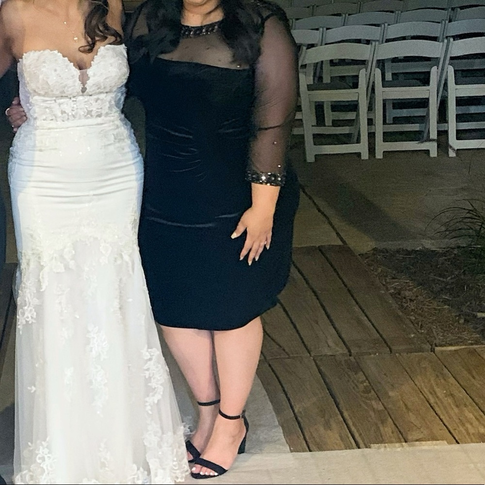 Tahari ASL: Beaded Illusion Neck Velvet Dress